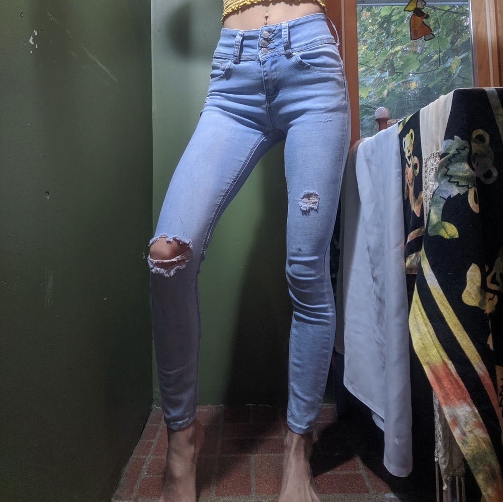 High waisted light denim pants